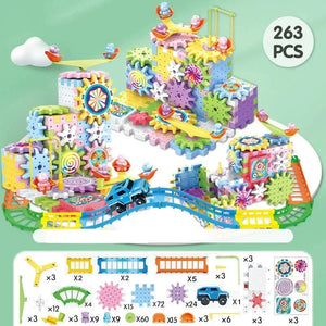 3D Electric Track Gears Model Building Blocks Plastic Kid House Blocks Bricks Educational Construction Toys for Children Gifts