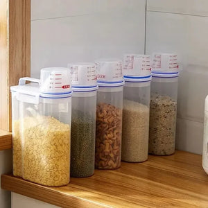 【Hot sales】1pc Rice And Grains Food Storage Canister With Measuring Cup, Kitchen Moisture-proof And Insect-proof Dust-proof