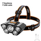 5 LED Headlamp Rechargeable with Built in 18650 Battery Strong Light Headlight Camping Adventure Fishing Head Light Flashlight