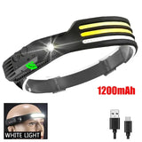 COB LED Headlamp Induction Head Lamp Built-in Battery USB Rechargeable Head Flashlight Outdoor Camping Fishing Sensor Headlight