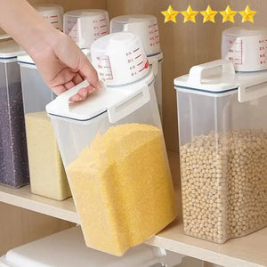 【Hot sales】1pc Rice And Grains Food Storage Canister With Measuring Cup, Kitchen Moisture-proof And Insect-proof Dust-proof