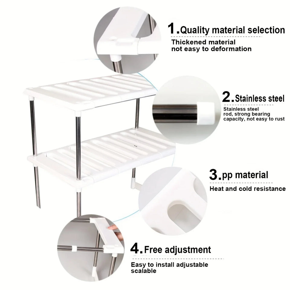 1 Kitchen Mobile Storage Rack: 2-Layer Movable-Panel, Expandable Cabinet Rack Organizer for Kitchen and Bathroom Sinks