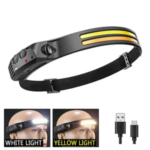 COB LED Headlamp Induction Head Lamp Built-in Battery USB Rechargeable Head Flashlight Outdoor Camping Fishing Sensor Headlight