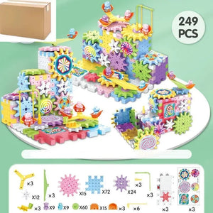 3D Electric Track Gears Model Building Blocks Plastic Kid House Blocks Bricks Educational Construction Toys for Children Gifts